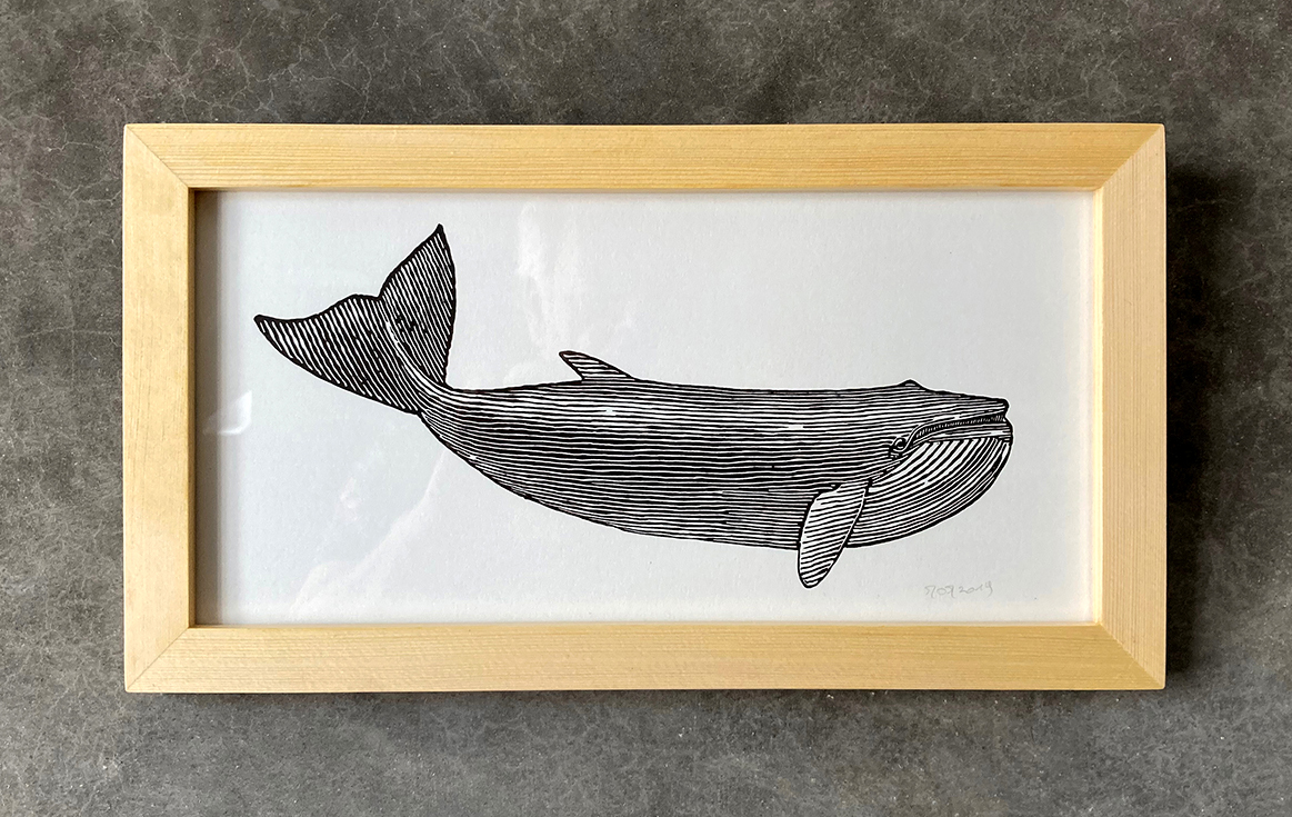 Linogravure. Baleine. Format 30 x 15 cm.