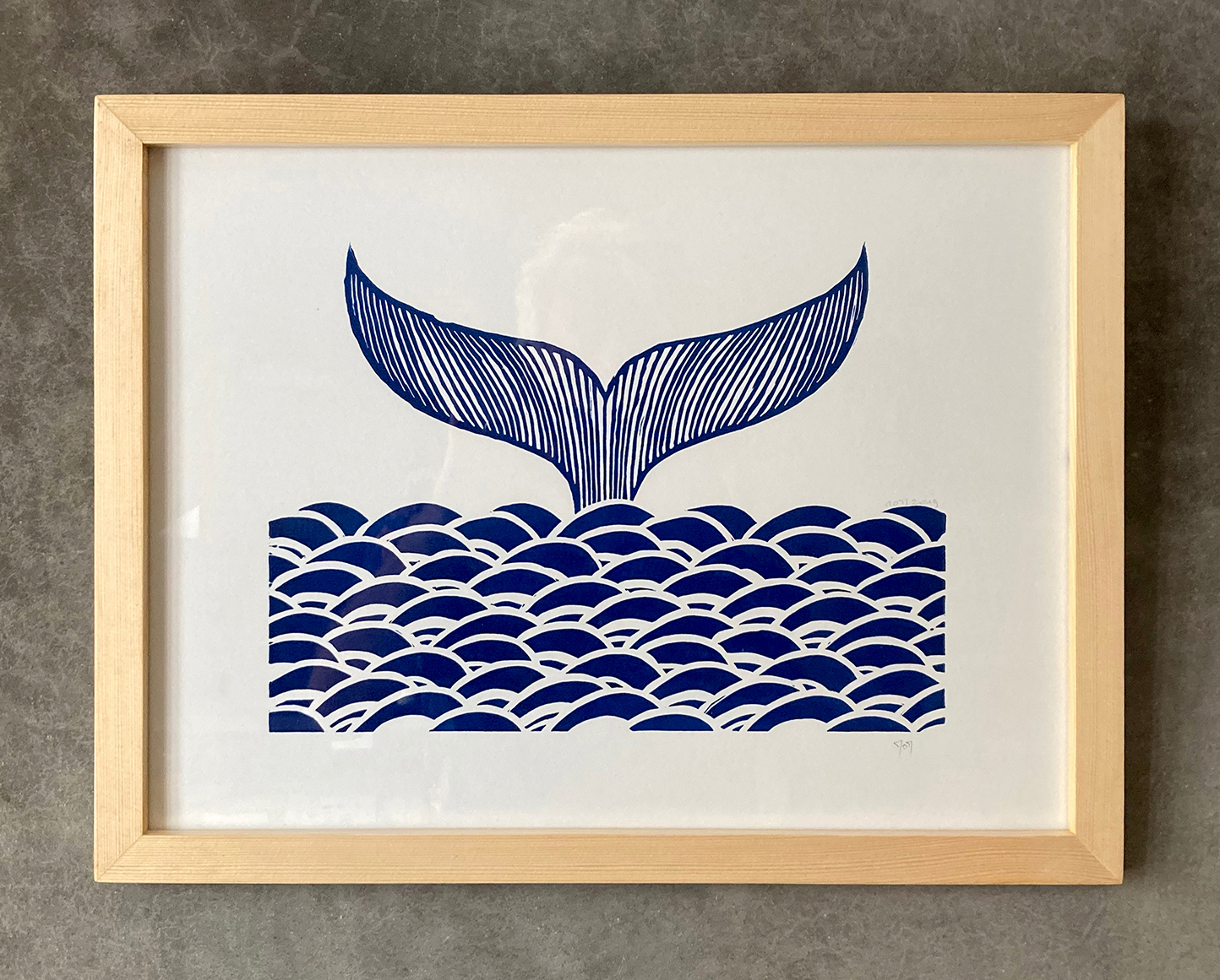 Linogravure. Queue de baleine. Format 40 x 30 cm.