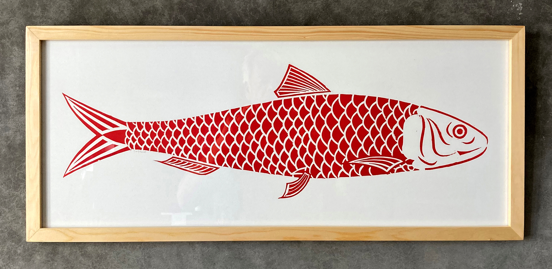 Linogravue. Grande sardine format 70 x 28,5 cm
